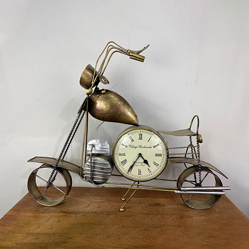 Vintage Motorcycle With Clock Design Table Decor