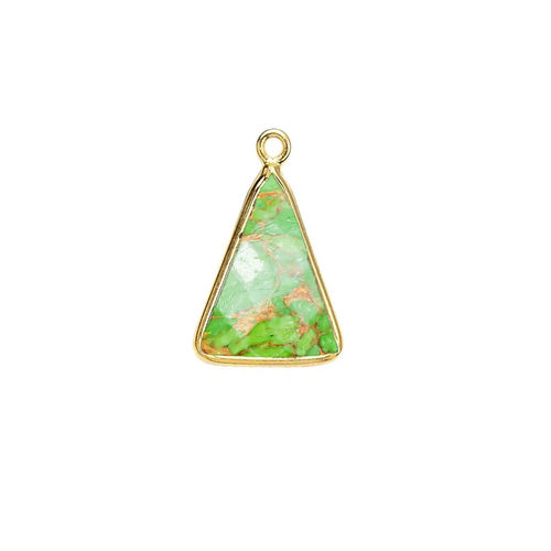 Green Turquoise Gemstone 10x15mm Triangle Shape Gold Vermeil Bezel set Charm