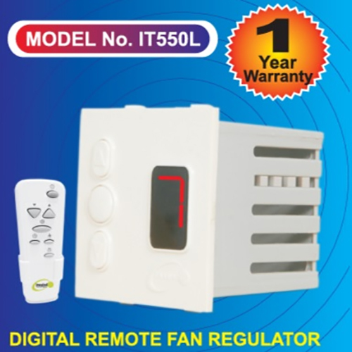 Digital Remote Control 4 Step Fan Regulator Humming Less Modular Type Fitting