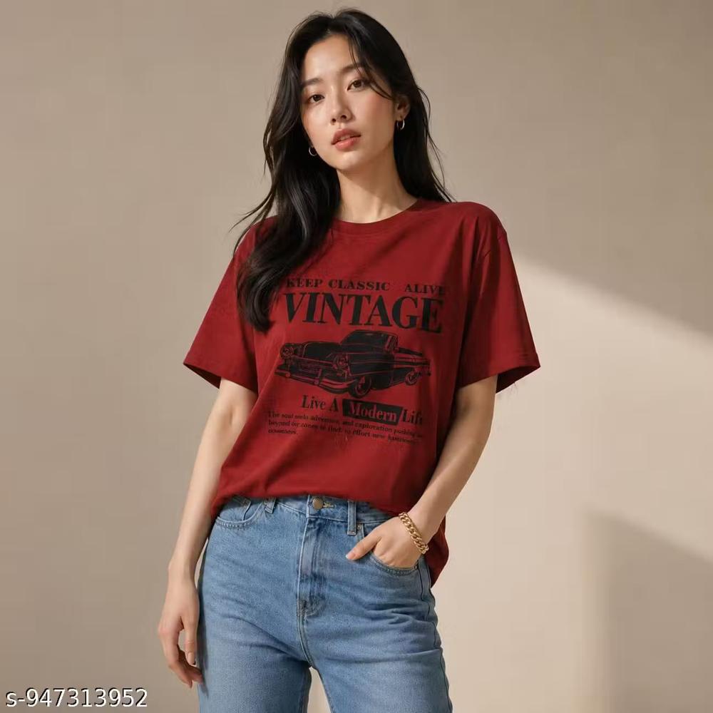 Women Red T Shirt - Color: Gray And Black