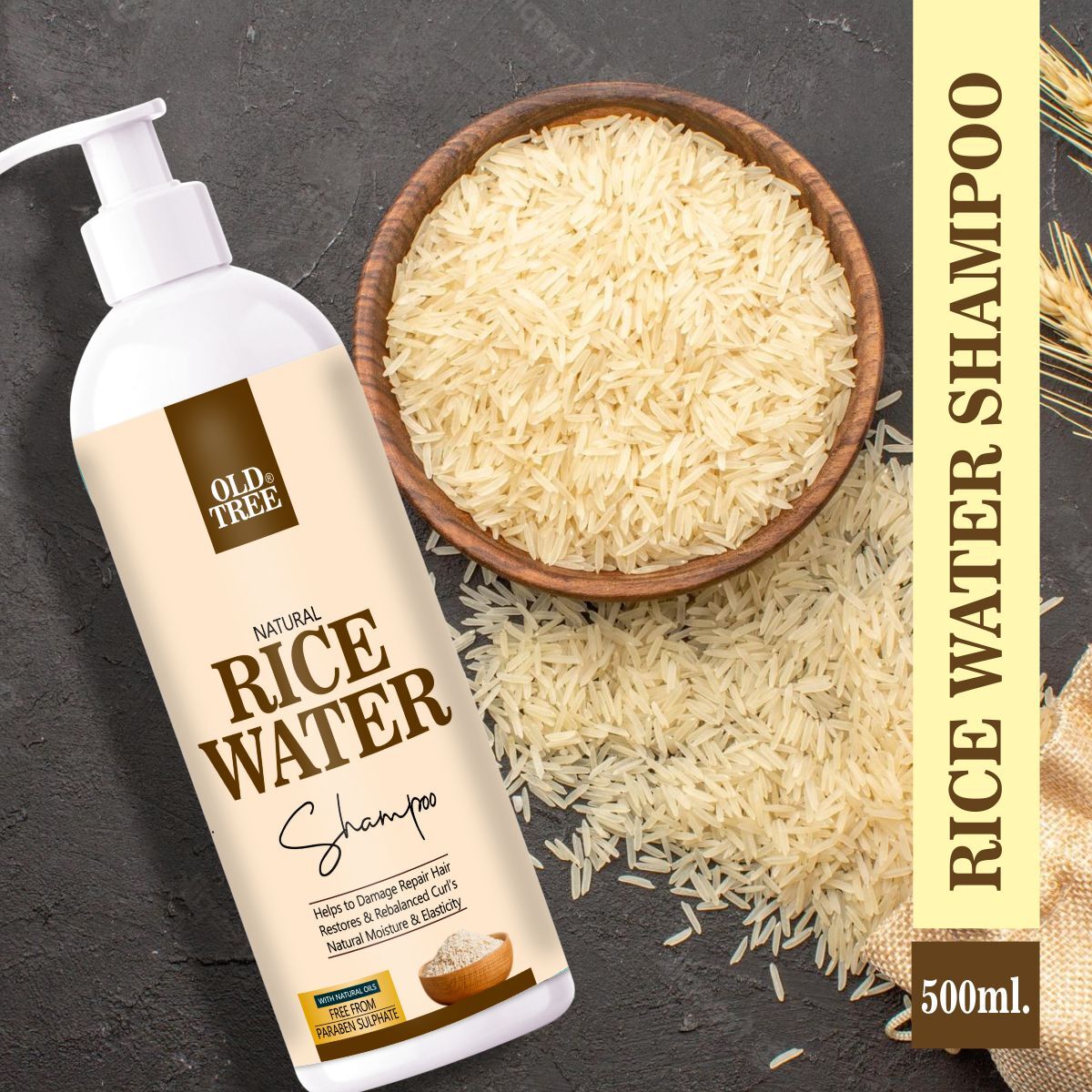 Old Tree Rice Water Shampoo for hair smoother 500ml.