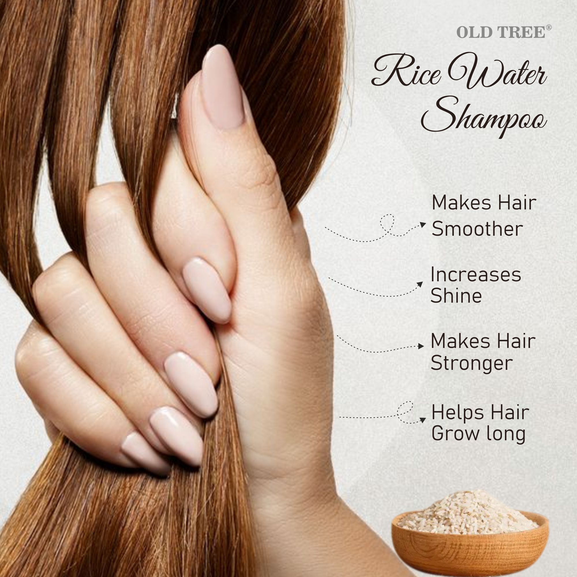 Old Tree Rice Water Shampoo for hair smoother 500ml.