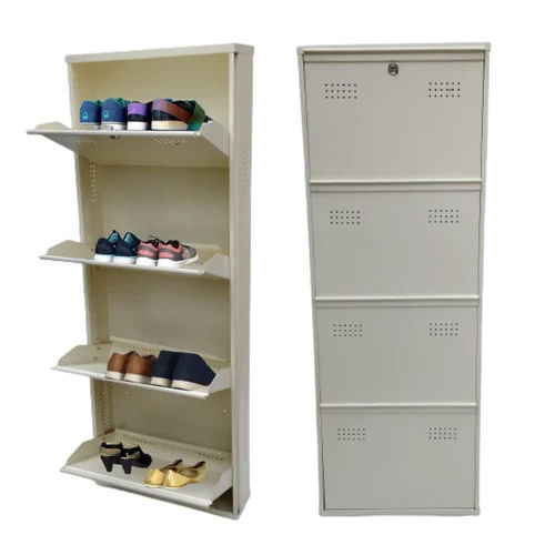 White 4 Compartment Metal Shoes Rack