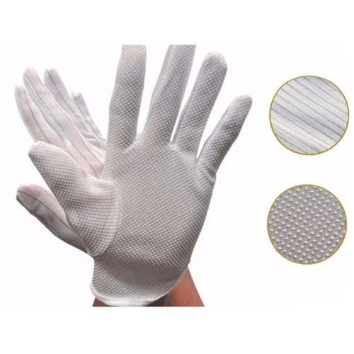 ESD Dotted Gloves - Cotton Material, Medium Size, White Color | Non-Disposable, Ideal for Industrial Laboratories