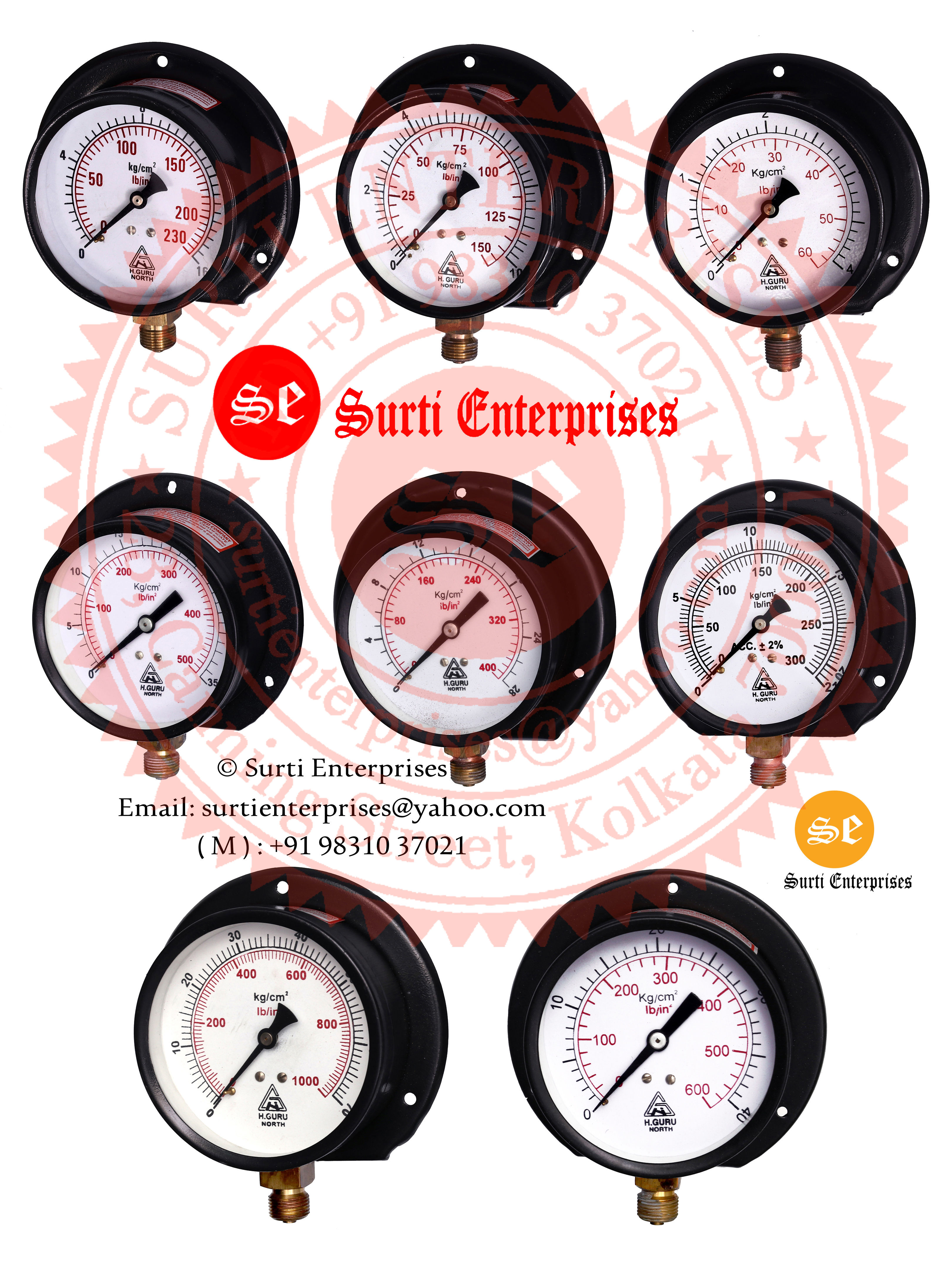 Pressed Steel Pressure Gauge 4 Inch Dial 0-10 Kg