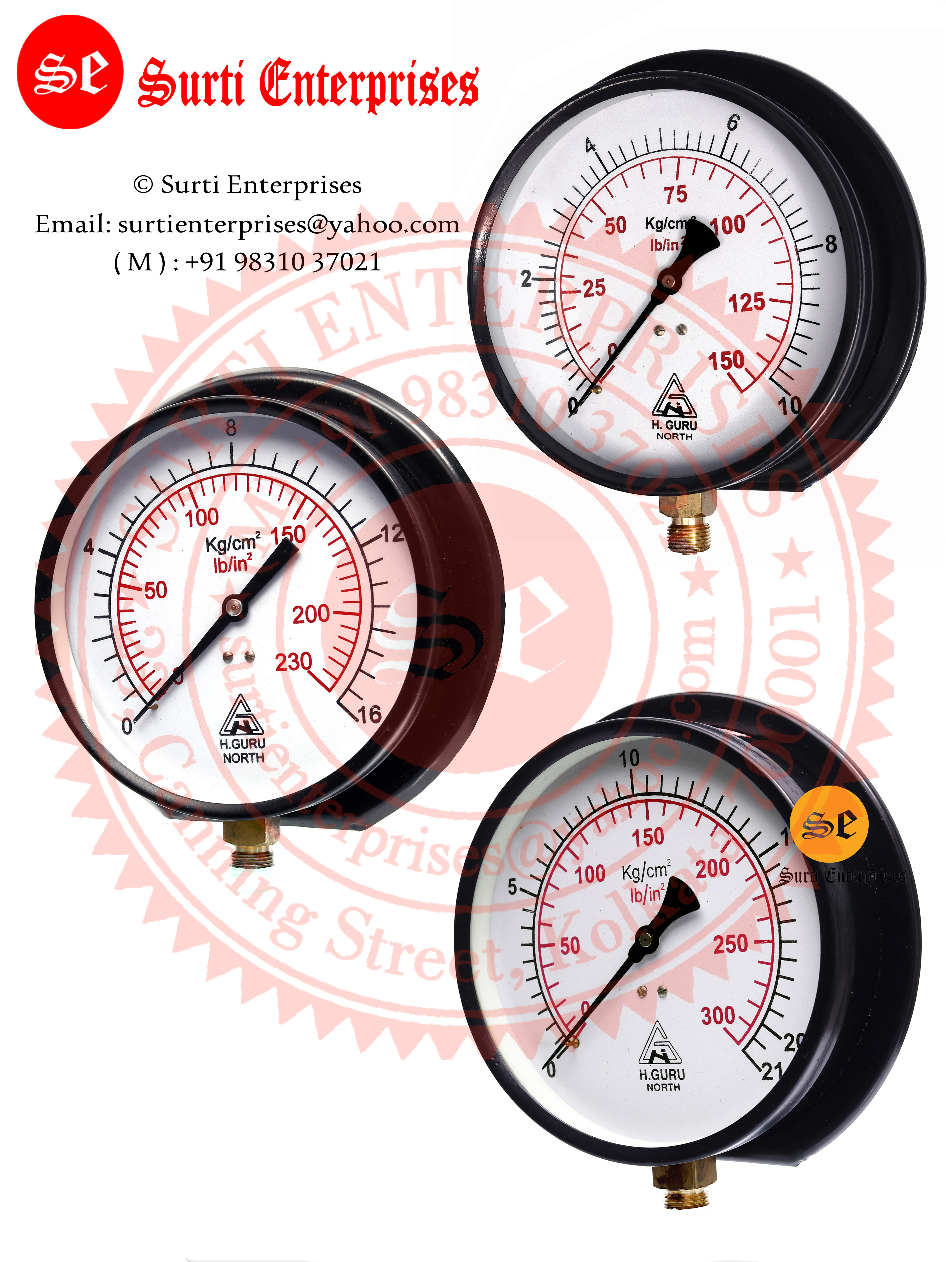 Pressed Steel Pressure Gauge 6 Inch 0-16 Kg