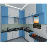 L Shaped Modular Kitchen - Wood, Stainless Steel & Aluminum | Modern Design, Easy To Clean, Customizable & Durable Structure