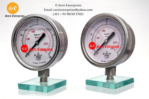 Stainless Steel Body Pressure Gauge 4 Inch 0-16 Kg With Glycerine