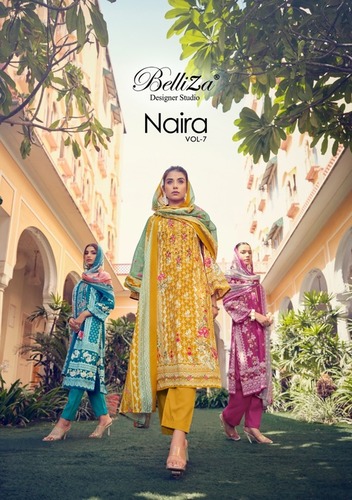Pure Cotton Unstitch Suit With Self Embroidery