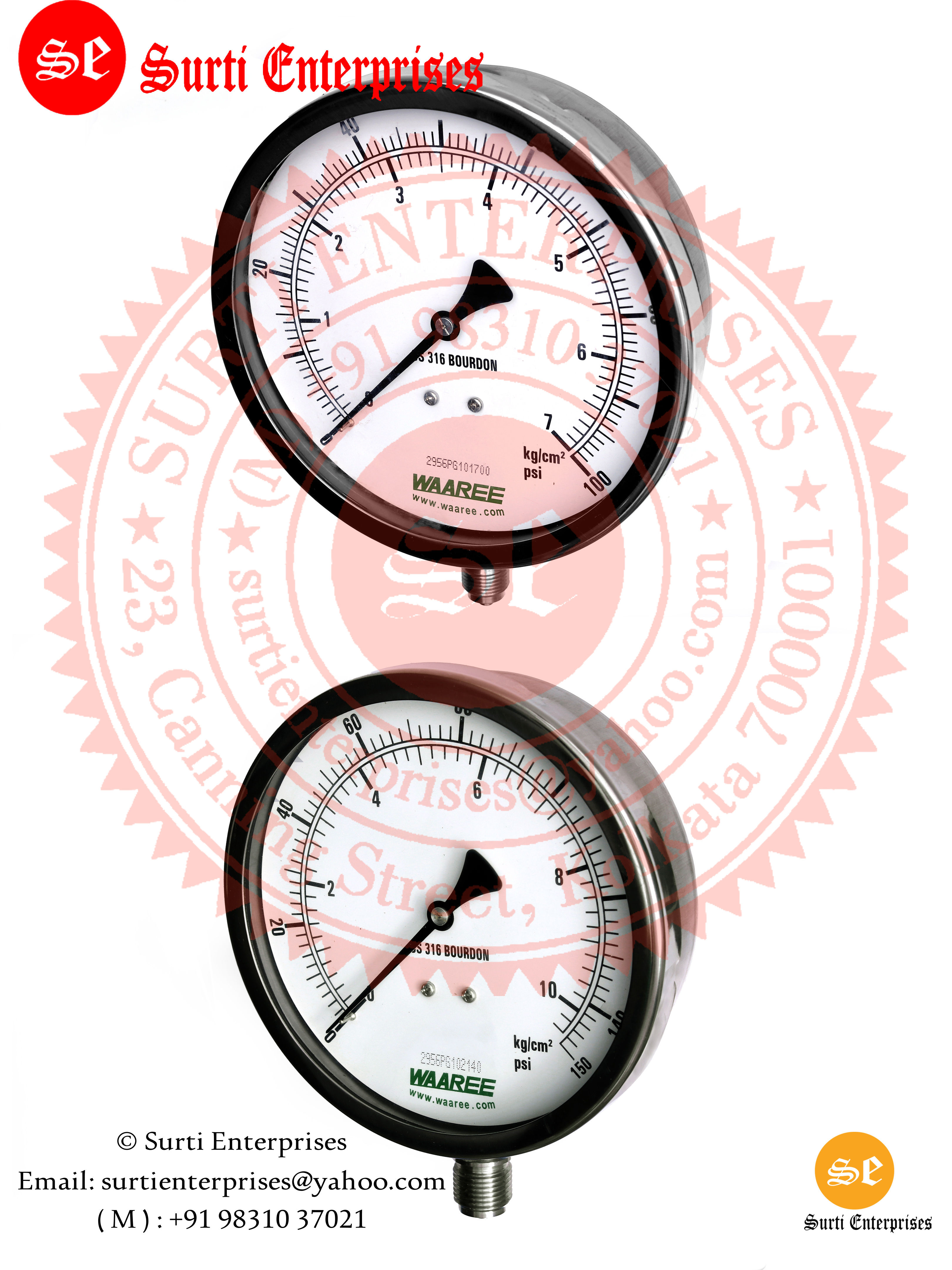 Stainless Steel Pressure Gauge  6 Inch 0-7 Kg