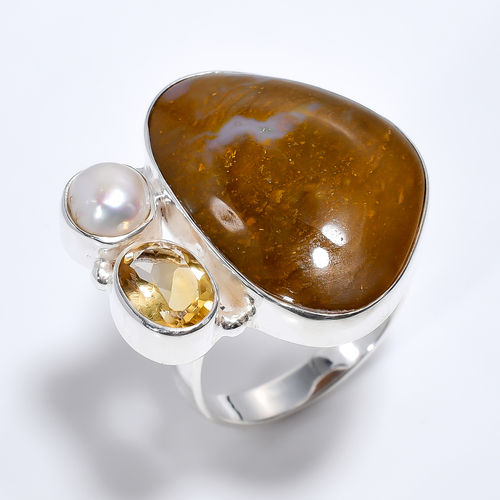 Youngite Citrine Gemstone 925 Sterling Silver Ring Size US 8 Women Fashion Ring Supplier