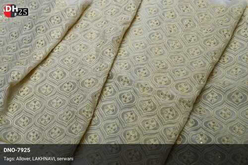 Luxurious Lucknowi Embroidered Fabric with Golden Sequins and Cotton Thread Work for Sherwani