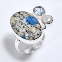Gemstone 925 Sterling Silver Three Stone Ring