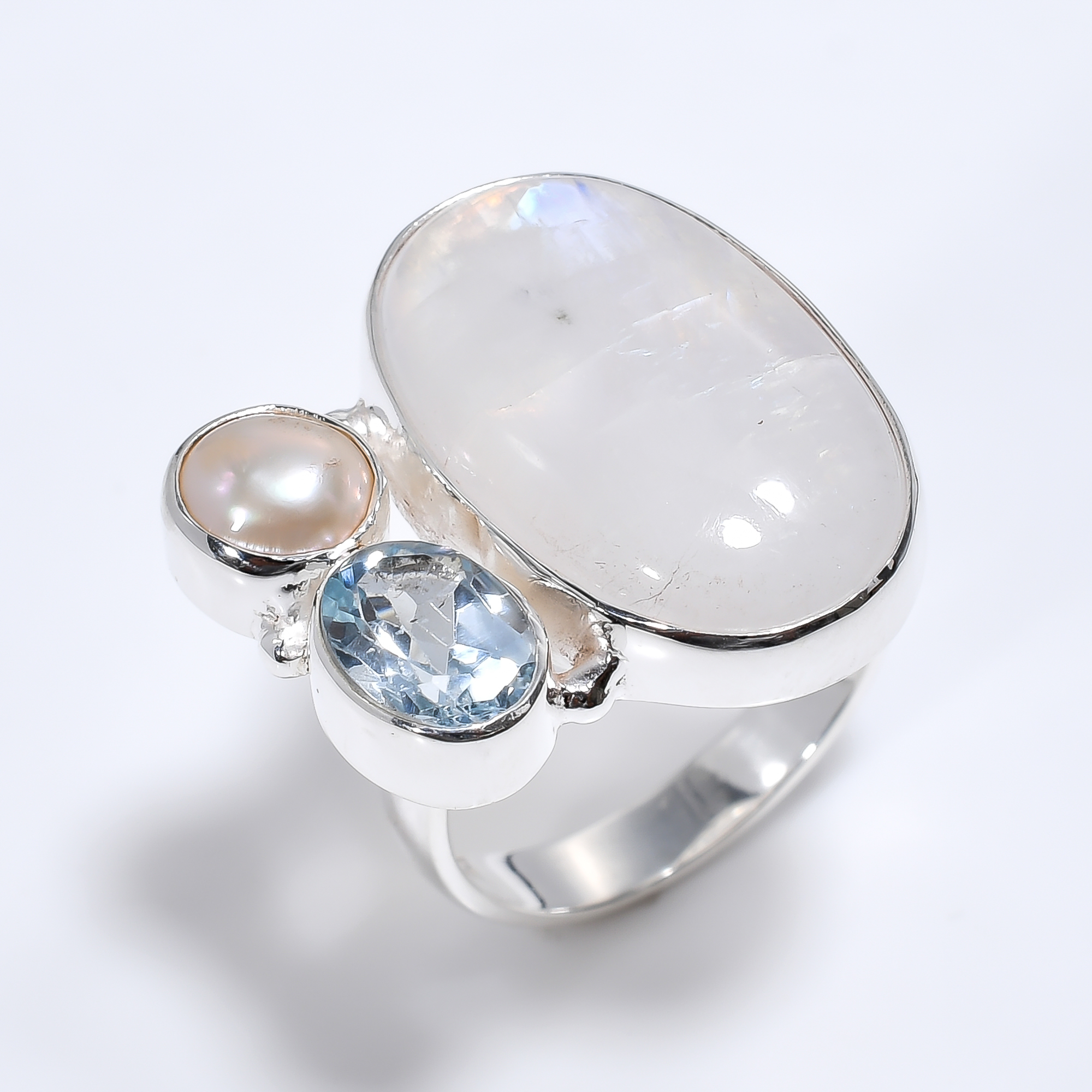 K2 Blue Topaz Gemstone 925 Sterling Silver Three Stone Ring Size US 7 Girls Fashion Rings Exporter