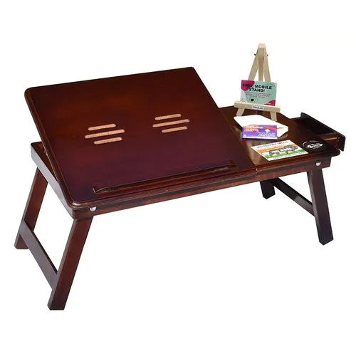 Foldable Wooden Laptop Table With Drawer (Walnut)