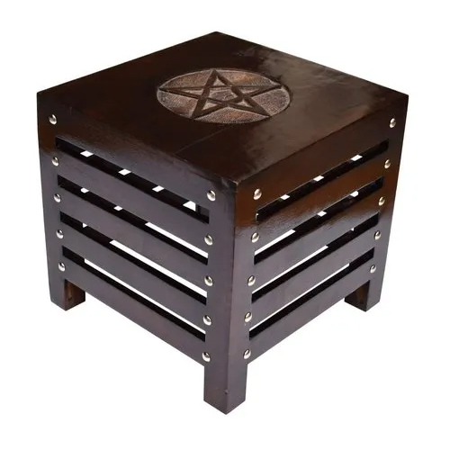 Brown Popular Antique Wooden Side Stool-Small Side Table (Square Natural Finish)