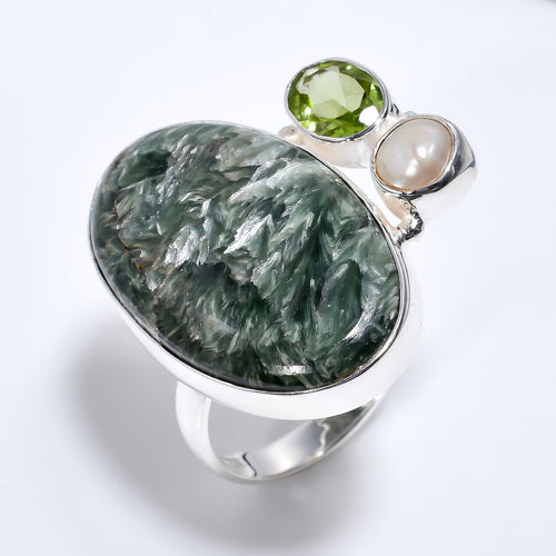 Seraphinite Peridot 925 Sterling Silver Ring Size US 7 Girls Fashion Rings Supplier