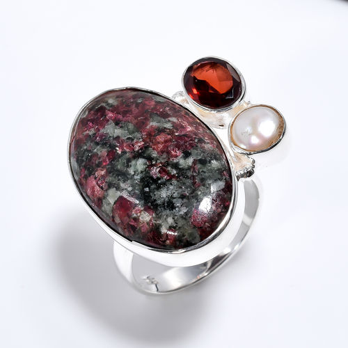 Natural Eudialyte Garnet Gemstone 925 Sterling Silver Ring Size US 8 Girls Fashion Ring Exporter