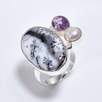 Natural Dendrite Opal Amethyst Gemstone 925 Sterling Silver Ring Size US 7 Women Fashion Ring Exporter