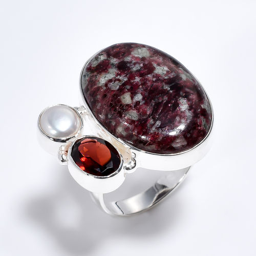 Eudialyte Garnet Gemstone 925 Sterling Silver Ring Size US 7 Girls Fashion Ring Supplier