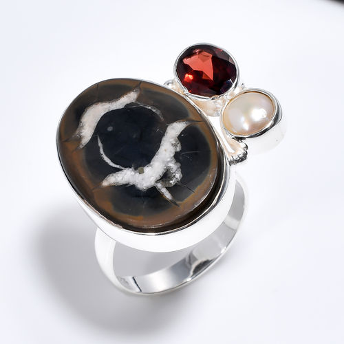 Septarian Gronate Garnet Gemstone 925 Sterling Silver Ring Size US 7 Women Fashion Ring Exporter