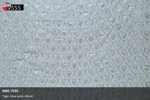 Mirror Work and Sequins Embroidered Fabric for Sherwani in Leaf Pattern