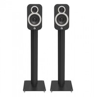 Q Acoustics Q 3000 Fsi Black Speaker Stands - Acoustically Damped, Stable Triple Upright Design, Textured Satin Finish, Includes Essential Mounting Hardware