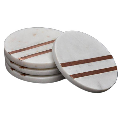 4 Inch B-W Marble And Copper Inlay Coaster