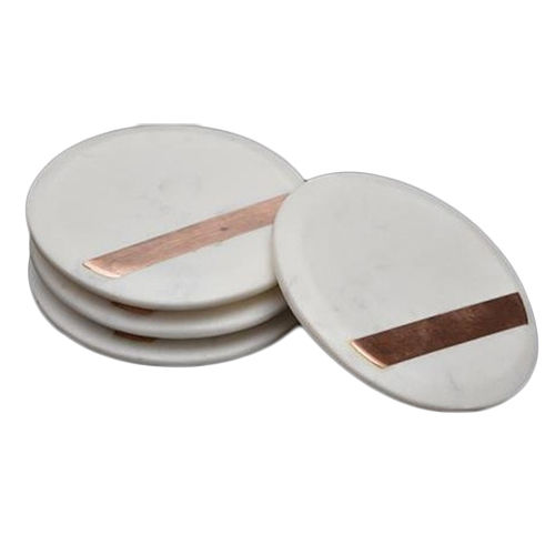 4 Inch B-W Marble And Copper Inlay Satin Coaster