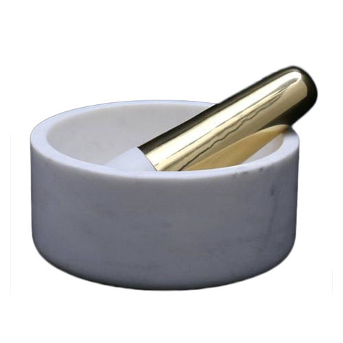 5x5x4 Inch B-W Marble And Gold Finish And Pestle Set