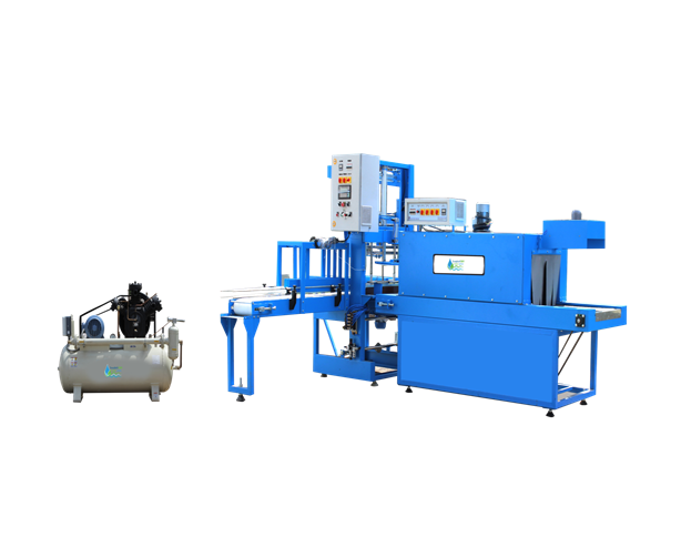 Bulk Shrink Wrapping Machine - Stainless Steel, Blue Color, 240 Volt PLC Control | Automatic Operation, High-Pressure Vacuum Compressor, Robust Roller Conveyor System