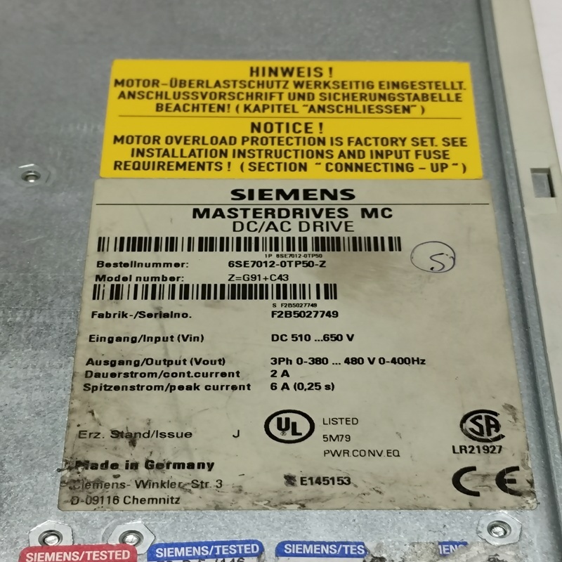 SIEMENS 6SE7012-0TP50-Z SIMOVERT MASTERDRIVE
