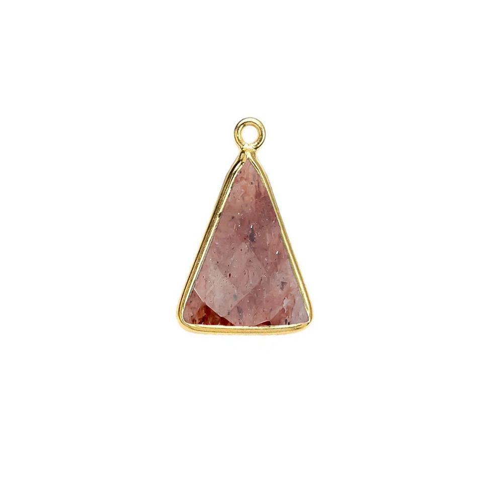 Strawberry Quartz Gemstone 10x15mm Triangle Shape Gold Vermeil Bezel set Charm