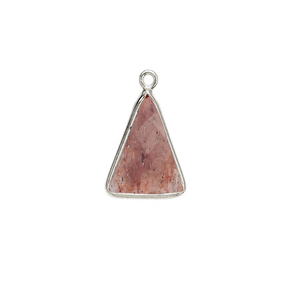 Strawberry Quartz Gemstone 10x15mm Triangle Shape Gold Vermeil Bezel set Charm