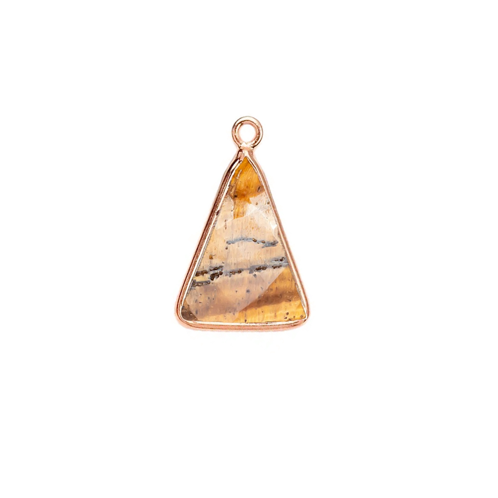 Tiger Eye Gemstone 10x15mm Triangle Shape Gold Vermeil Bezel set Charm