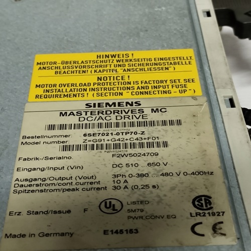 SIEMENS 6SE7021-0TP70-Z SIMOVERT MASTERDRIVES