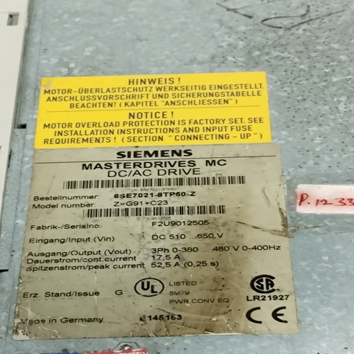 SIEMENS 6SE7021-8TP50-Z SIMOVERT MASTERDRIVE
