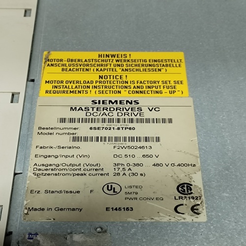 SIEMENS 6SE7021-8TP60 SIMOVERT MASTERDRIVE