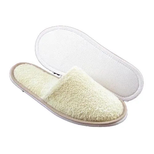 White Closed Toe Cotton Towel Slippers