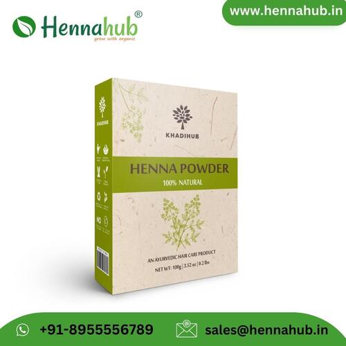 Khadihub Organic Natural Henna Powder - 100% Henna Green Color Powder Form High Lawsone Content Free From Harmful Chemicals Easy To Use 1 Ton Per Day Production Capacity