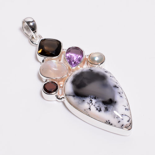 925 Sterling Silver Multi Stone Pendant Natural Dendrite Opal Gemstone Women Fashion Pendant Supplier