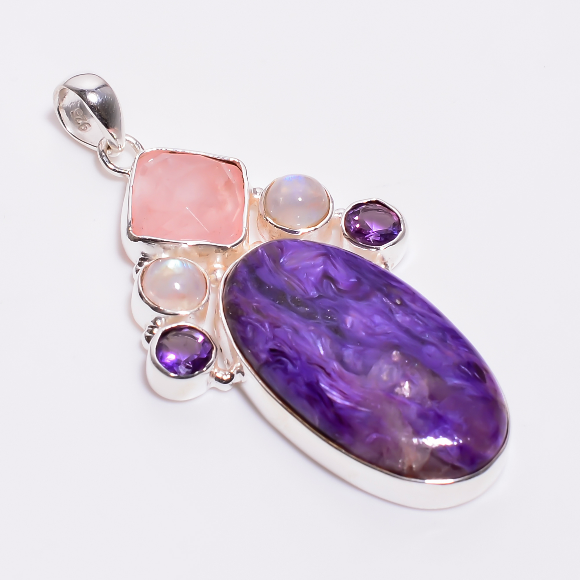 925 Sterling Silver Multi Stone Pendant Natural Rainbow Moonstone Women Fashion Pendant Exporter