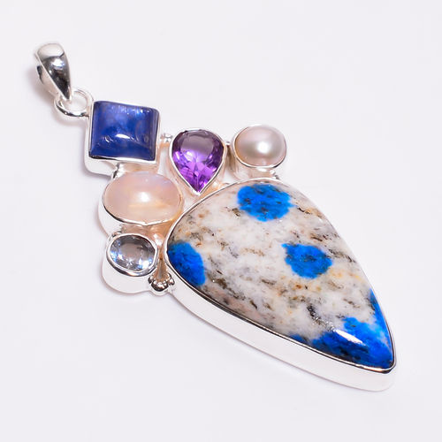 925 Sterling Silver Multi Stone Pendant K2 Blue Kyanite Gemstone Girls Fashion Pendant Supplier