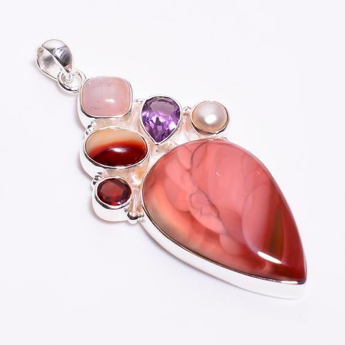 925 Sterling Silver Multi Stone Pendant Mookaite Gemstone Girls Fashion Pendant Exporter