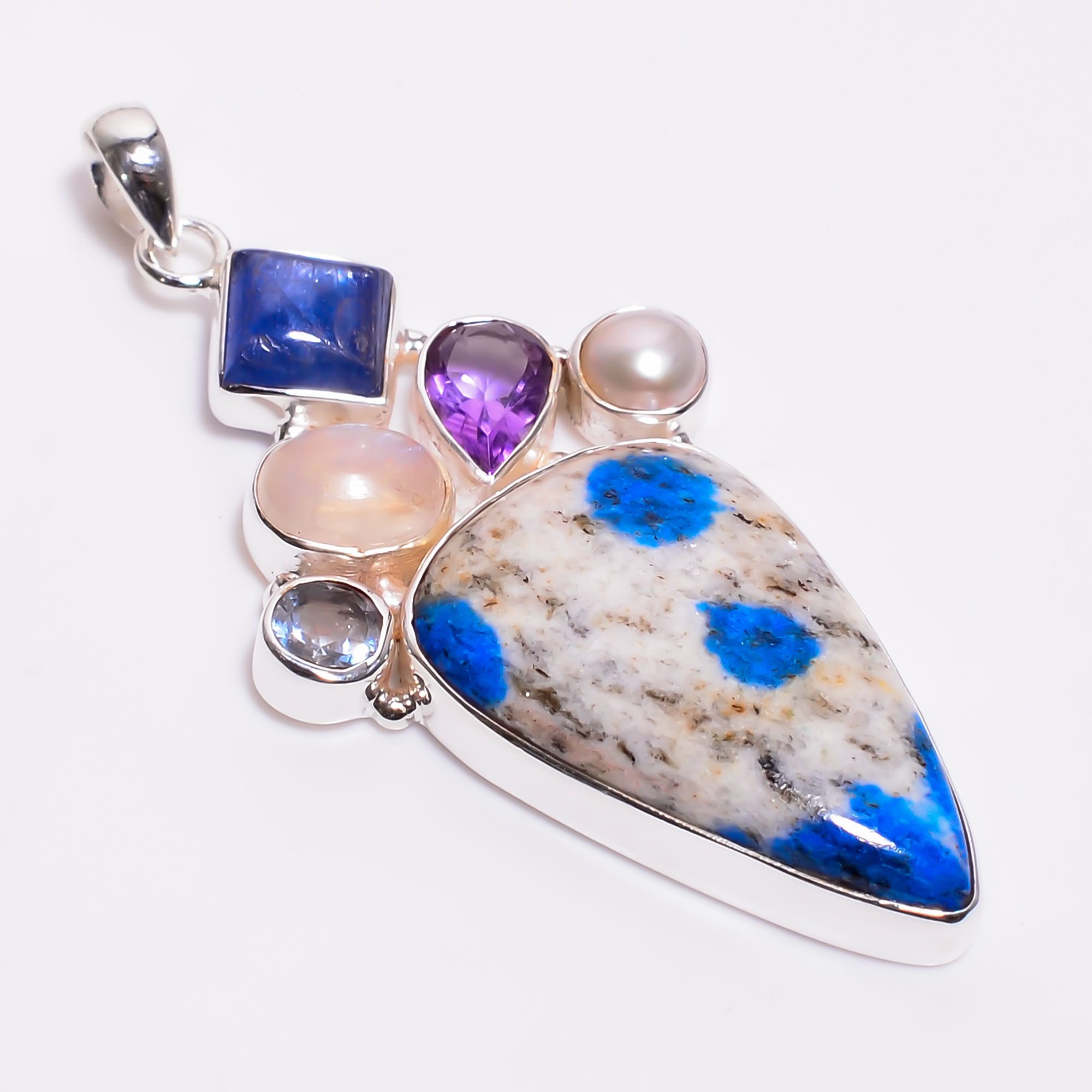 925 Sterling Silver Multi Stone Pendant Mookaite Gemstone Girls Fashion Pendant Exporter