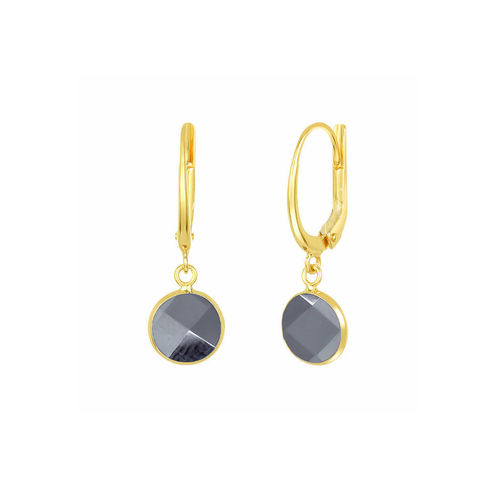 Black Onyx Gemstone 10mm Round Shape Bezel Set Gold Vermeil Hoop Earrings