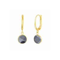 Same As Photo Black Onyx Gemstone 10mm Round Shape Bezel Set Gold Vermeil Hoop Earrings