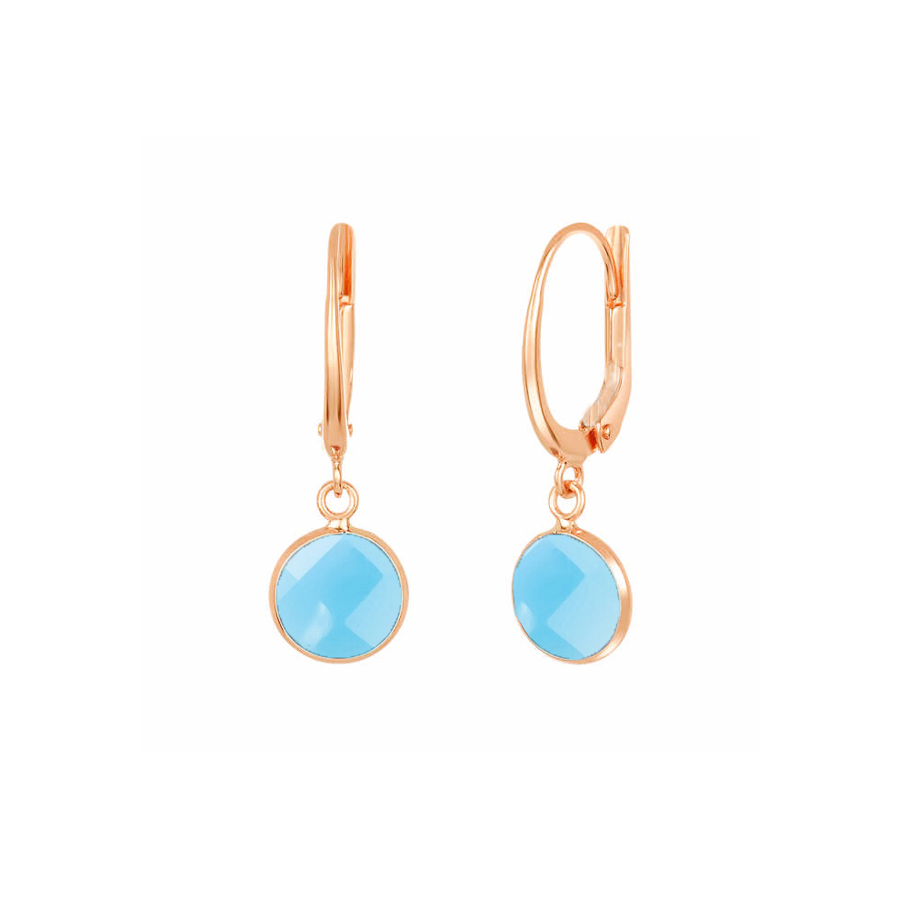 Blue Chalcedony Gemstone 10mm Round Shape Bezel Set Gold Vermeil Hoop Earrings