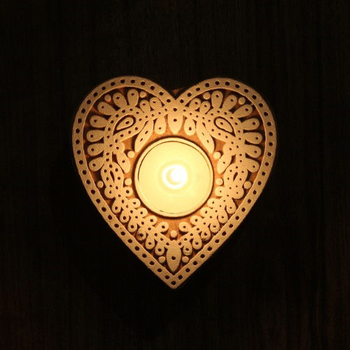 Brown Hearts Wooden Block Tea Light Candle Holders