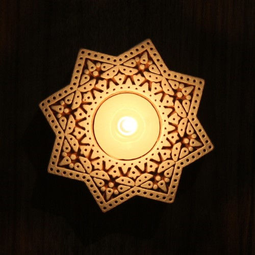 Octagon Wooden Block Tea Light Candle Holders